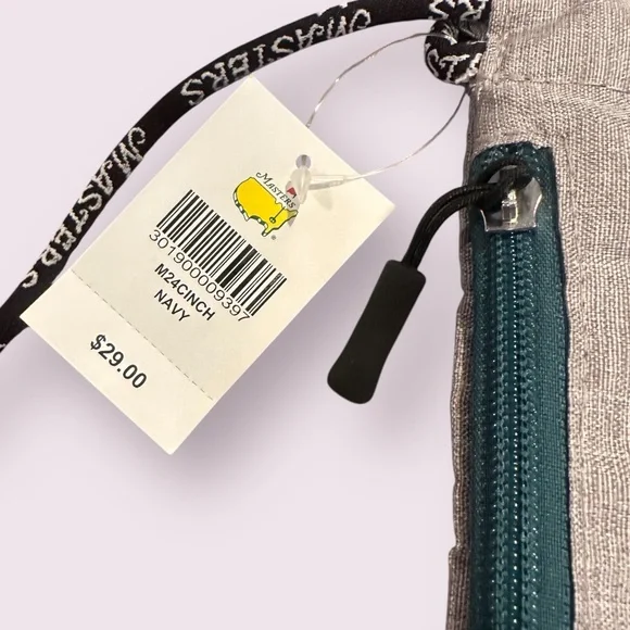 NWT Official Masters Navy and Gray Cinch Bag with Yellow Accent - Picture 5 of 9
